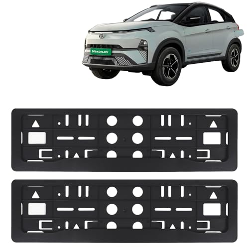 Image of KINGSWAY Nexon EV Car Number Plate Frames for All 2023 Onwards Models of Tata Car Registration Plate Holders, Black Licence Plate Covers (Front and Rear), Universal Size 51.5 x 14.5 cm