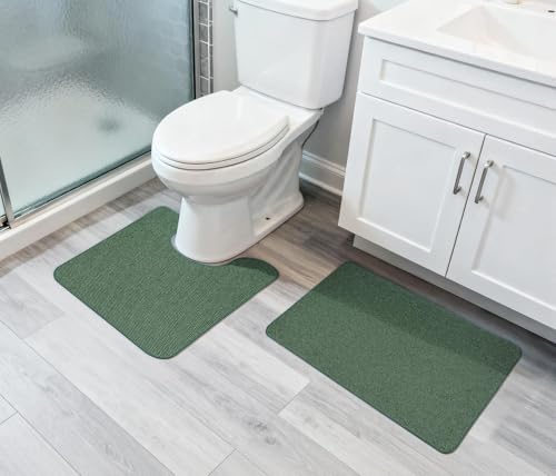 Image of Bosap Bath Mat Set 2 Pieces,Ultra Thin Bathroom Rugs,Rubber Toilet Rugs