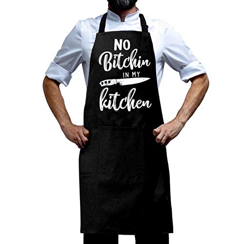 YouFangworkshop Funny Black Kitchen BBQ Aprons for Men and Women, Chef Bib Apron