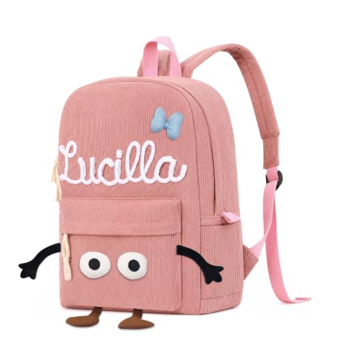 Presentimental Sac à Dos Enfant Personnalisé avec Prénom Sac d’École en Velours Côtelé Fille Garçon Sac Maternelle Crèche Préscolaire Cartable Léger Cadeau Anniversaire Rentrée (Rose-Fil de coton)