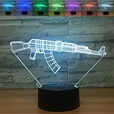 BVAZTVP 3D AK47 Machine Gun LED Table Desk Lamp,Optical Illusion Night Light,7 Colors Change with USB Charge Touch Control for Home Bedroom Decor for Child Adult