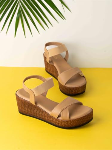 Image of Inc.5 womens Womens Beige Casual Solid Round Toe Wedge Heels Euro 35 Sandal