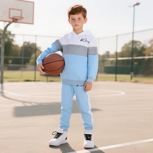 Kids Boys Clothes Color Blocking Hoodie Sweatshirts and Pant 2Pcs Fall Outfits Set Size 5-102