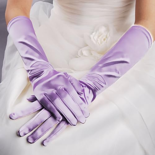 Women Solid Color Satin Wedding Party Wedding Gloves Carnival Party Gloves Women Gloves (07-Light Blue, One Size)2