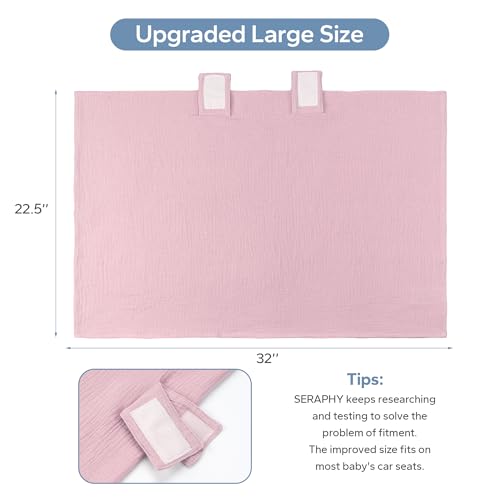 Image of SERAPHY 100% Muslin Cotton Car Seat Cover Baby, 2 Pack Universal Carseat Covers Baby Boy Girl, Breathable Car Seat Canopy, Soft Infant Car Seat Cover for Summer and Winter-2 Pcs Pink&Flowers
