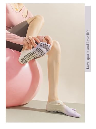 Mikitutu Meias de ioga femininas, antiderrapantes com cinco dedos para pilates, barra, Roxa, 5-10