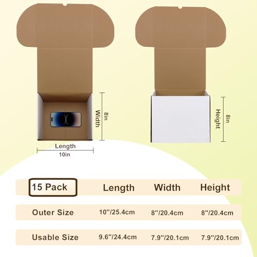 Image of WIFTREY 10X8X8 Shipping Box Set of 15, 10 x 8 x 8 Small White Corrugated Cardboard Mailer Box for Packing, Mailing, Small Business Shipping