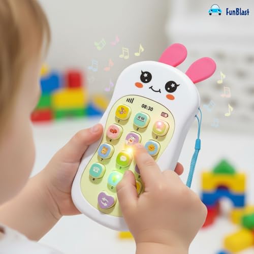 Image of FunBlast Cartoon Musical Mobile Phone for Kids, Mobile with Light & Sound Toys for Babies | Educational Toys for Kids 3+ Years /Boys /Girls-1 Unit (Bunny-White)