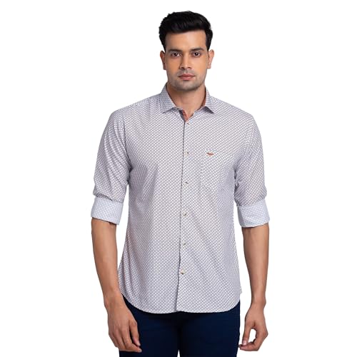 Image of Park Avenue Men's Print Pattern Slim Fit Pure Cotton Full Sleeve Cut Away Collar Casual Shirt