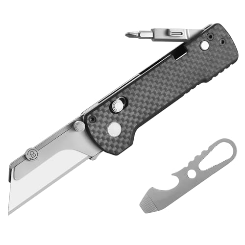 OKNIFE U1 Pro Multitool Folding Utility Knife with Folding Screwdriver, Quick Change Blade, Rail Lock & Pocket Clip for Men Women (Carbon Fiber Black)
