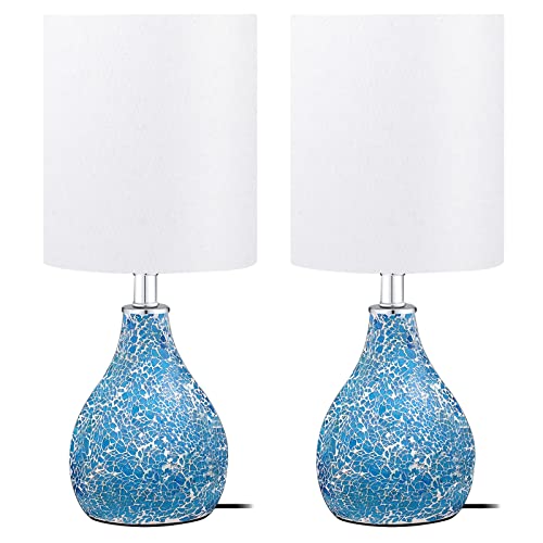 Modern Table Lamps Set of 2, Blue Gourd Design Mosaic Tiled Glass 17.5″ Bedside Lamp,for Bedroom Living Room Home Office Desk Nightstand Table Lamp
