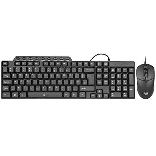 Wired Keyboard and Mouse Rii RK203 Full Size Slim Business Keyboards and Mouse Wired for Computer Laptop PC Notebook Windows Home Office