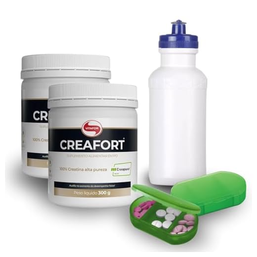 Kit 2x Creafort Creapure Creatina 300G Neutro Vitafor + Porta Capsulas + Garrafa Squeeze 500ml