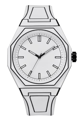BESTKANG Creative Sketch Watch Anime Series Watch Fashion Simple Analog Quartz Silicone Strap Unisex Watch (White)