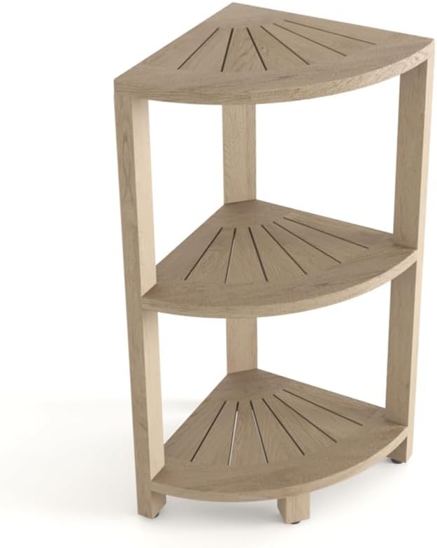 AquaTeak Kai-Mist Small 3-Tier Corner Teak Bath Shelf