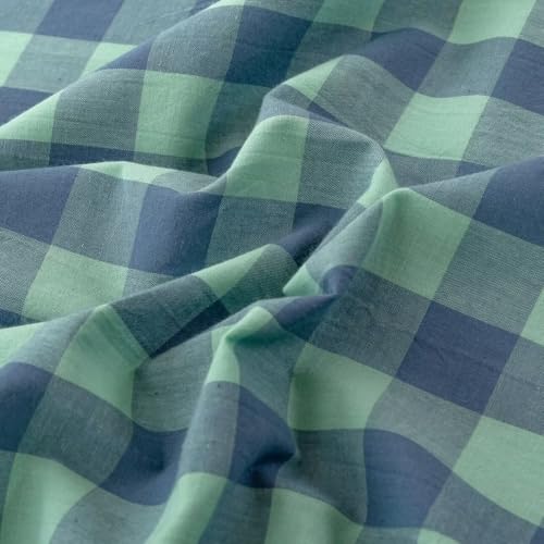 Image of MKXI Moss Green & Navy Checkered Duvet Cover Set 3-Piece Washed Cotton Reversible Bedding Queen Soft Vintage Plaid Design with Zipper Closure & Corner Ties