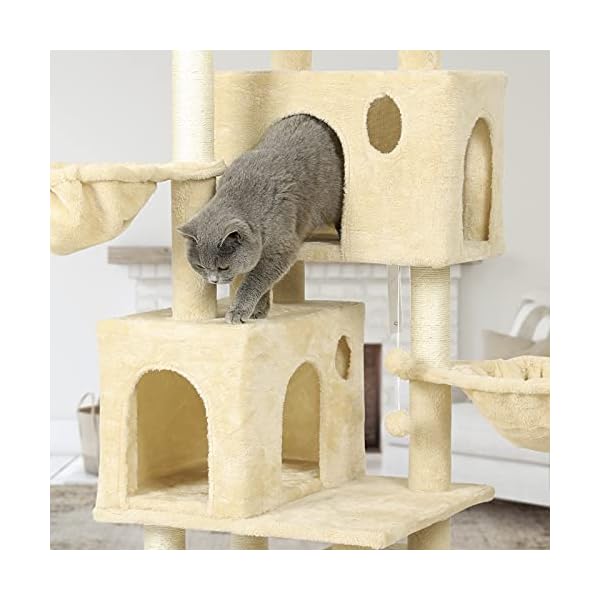 MSmask Kratzbaum für große Katzen, Katzenbaum mit 2 Plattformen und 3 Katzenhöhlen, Stabiler Kletterbaum (156CM Beige) – Bild 5
