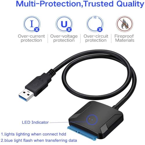 Image of FORIDA USB 3.0 to SATA III Hard Drive Adapter Cable with Power, SATA to USB Converter for 2.5 & 3.5 Inch SSD HDD, 22-Pin (7+15) with 12V /2A DC Port, Plug & Play