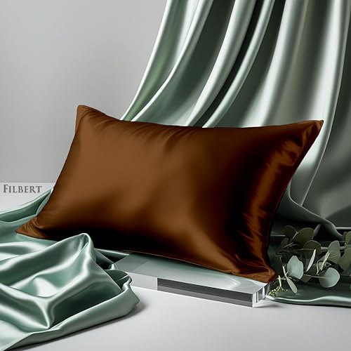 Image of Filbert Premium Satin Pillow Covers | Silky Satin Nights Where Comfort Meets Glamour | Best Gifting Collection - 18 inchx28 inch Inch - Chocolate