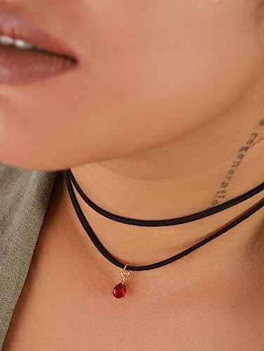 Sacina Layered Black Choker Necklace, Glass Teardrop Chocker, Black Necklace, Gothic Goth Boho Choker, Christmas Jewelry Gift For Women2