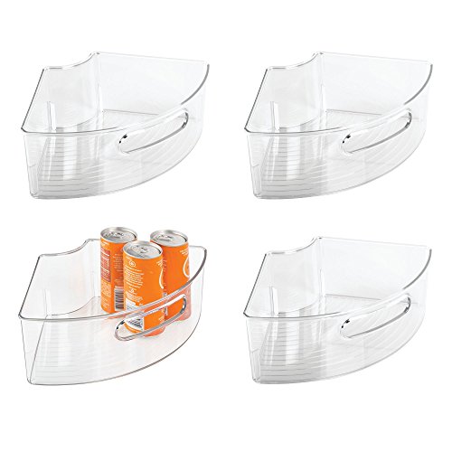 mDesign Lazy Susan Storage Bins with Handle for Kitchen Cabinets, Pantry - 1/4 Wedge, Small, Pack of 4, Clear