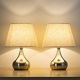 HAITRAL Small Bedside Table Lamps Set of 2 - Unique Elegant Bedside Desk Lamps with Silver Brushed Nickel Base，Modern Lamps for Living Room (Non-Touch Switch)