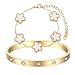 Produktbild TENGWA 18K Vergoldet Schmuck 2 Stück Gold Armbänder Weißer Glückskleeblatt Armreif Stapelbare Armbänder für Hochzeiten Geburtstage Jubiläen Valentinstag und Neujahr