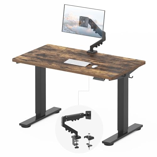 Image of FLEXISPOT EN2 48''x24'' Standing Desk with Monitor Mount Bundle, 1 inch Thick One-Piece Desktop, Fully Adjustable Single Monitor Arm with Cable Management, Bundle for Office, Gaming & Study, Rustic Brown