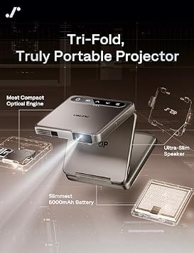 Aurzen ZIP Tri-Fold DLP Mini Projector + CastPlay Pro Dongle + MagPlay Mount + CasePlay, Portable Projector for Cookie, Art Tracing, Sewing, Travel, Gold