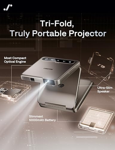 Image of Aurzen ZIP Tri-Fold DLP Mini Projector + CastPlay Pro Dongle + MagPlay Mount + CasePlay, Portable Projector for Cookie, Art Tracing, Sewing, Travel, Gold