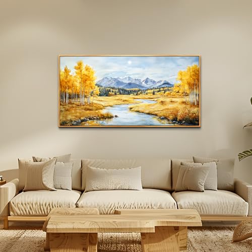 ERQINHUA Large Canvas Wall Art For Living Room Wall Decorations For Bedroom Pastoral Yellow Landscape Wood Framed Farmhouse Restaurant Wall Pictures Print Artwork Ready To Hang Home Decor 24"X48"