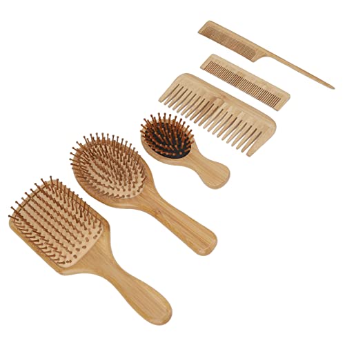 YUYTE 6 in 1 Bamboo Hair Brush Set Pallets Detangling Brushes Environmentally Friendly Natural Wooden Brush and Comb Set - Image 3
