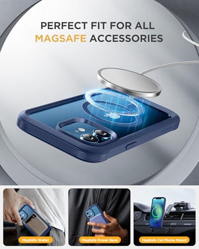 Image of Miracase Glass Series Designed for iPhone 12 /12 Pro 6.1 Inch, Upgrade Full-Body Magnetic Case with Built-in 9H Tempered Glass Screen Protector, with Camera Lens Protector, Magnetic Blue