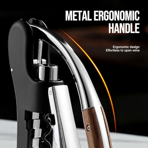 Image of Wine Bottle Opener, Vertical Lever Corkscrew with Built in Foil Cutter Design, Manual Handheld Corkscrew with Ergonomic Lever Pump