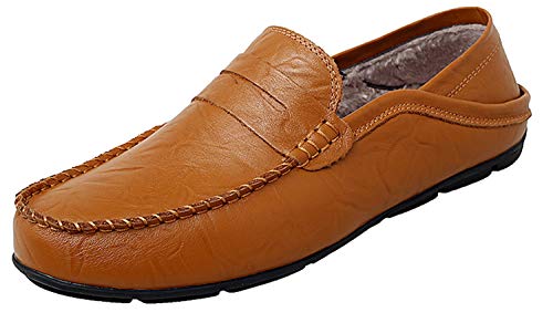 Go Tour Mens Loafers Casual Loafers for Men Slip-on Driving Shoes Brown Fur 11.5/48