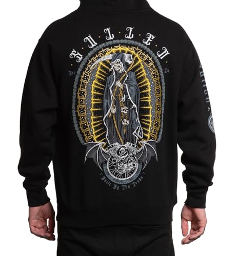 Sullen Men's Patron Saint Ultra Heavy Tattoo Lifestyle Graphic Long Sleeve Pullover Hooded Fleece Sweatshirt Black3
