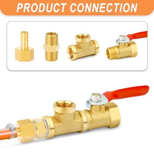 Image of GASHER 6PCS 3 /8 Inch NPT Brass Pipe Fitting, Ball Valve, Barstock Tee Brass Pipe Fitting and Air Hose Fitings