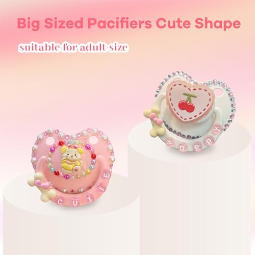 Image of 2 Pack Adult Sized Pacifier for Anxiety Cute Shaped Big Sized Pacifier with Long Chain