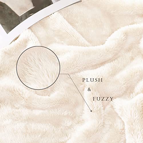 Image of Exclusivo Mezcla Plush Fuzzy Fleece Bed Blanket Twin Size, Super Soft, Fluffy and Warm Blankets,Suitable for All Seasons (Ivory, 90x66 Inches)