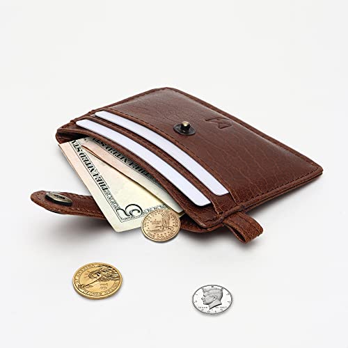 FOXHACKLE Slim Leather Card Holder for Men and Women with Key Ring | RFID Blocking Full Grain Leather Card Case Wallet | Minimalist Front Pocket Business Leather Card Holder.3