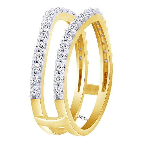 AFFY 1.00 Carat Round White Cubic Zirconia 14K Gold Over Sterling Silver Enhancer Guard Ring3