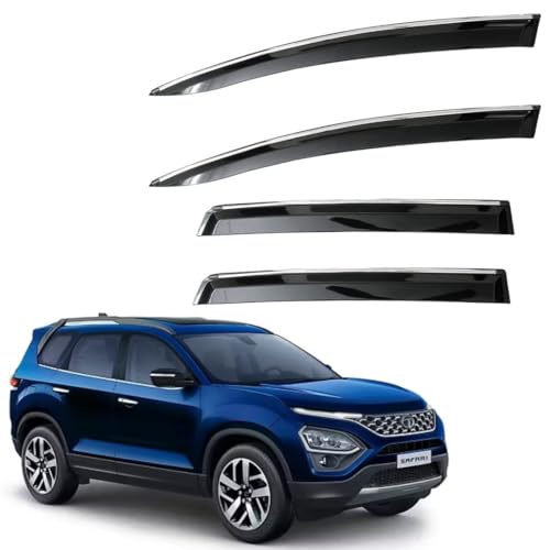 Image of CAR SAAZ Unbreakable Door Visor for Safari (2021-2023)(Set of 6Pcs)|Chrome Lined Wind /Rain Deflector|Stylish & Durable