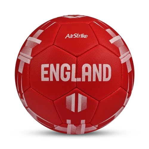 Image of Nivia Airstrike Football (England) Training Ball, 32 Panels, Butyl Bladder, Made for Beginners, to Play On Both Natural and Artificial Grass (Red, Size-5)
