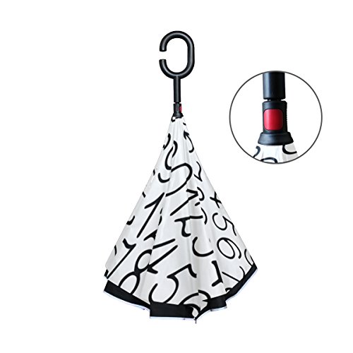 Double Layer Inverted Pay Numbers Digits Fill Mass Series Number One Umbrellas Reverse Folding Umbrella Windproof Uv Protection Big Straight Umbrella For Car Rain Outdoor With C-Shaped Handle #TOP2
