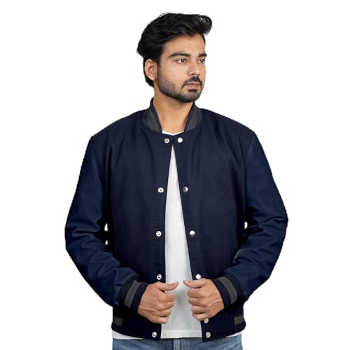 Image of Men's Fashion Varsity Jacket Causal Slim Fit Wool Letterman Baseball Bomber Jackets