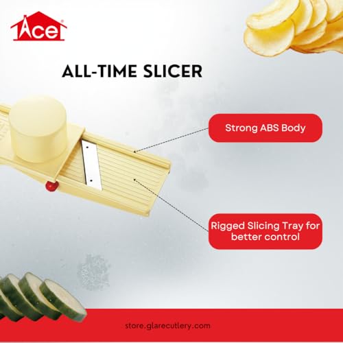 Image of Ace All-Time Vegetable & Dry Fruit Slicer - 420J2 Stainless Steel Blade (54-55 HRC), Heavy Duty ABS Body, Manual Kitchen Slicer with 8-Inch Tray & Holder Cup