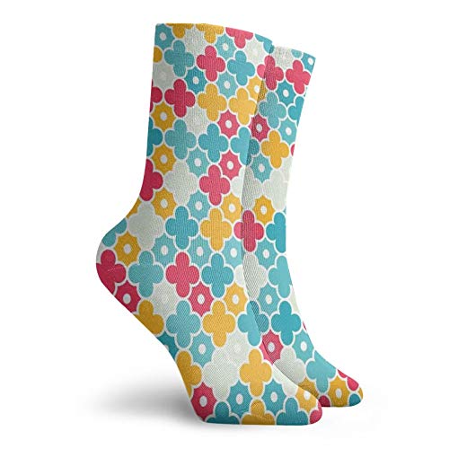 Funky Colorful Cushion Sport Socks,Kids Colorful Petal Clover Leaves Pattern Bohemian Casual Kids Theme,Athletic Cushioned Running Performance Crew Socks For Men/Women, -12 inch2