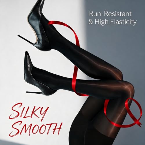 Image of Women's Sheer Black Tights,Nylon Shiny Pantyhose Stockings for Club Outfits