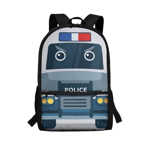 Mochila infantil para meninos de 8 a 10 anos, 43 cm - Presente para viagens e escola, Carro de polícia com desenho animado, One Size, Mochilas Daypack