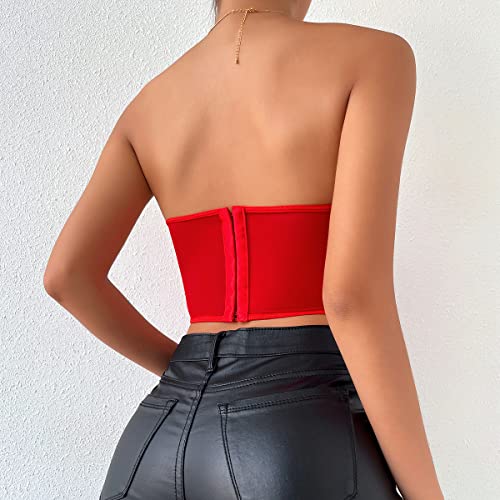 Women Sheer Mesh Boned Bustier Bra Single Row Buckle Back Corset Tops Strapless Tube Tops #TOP4